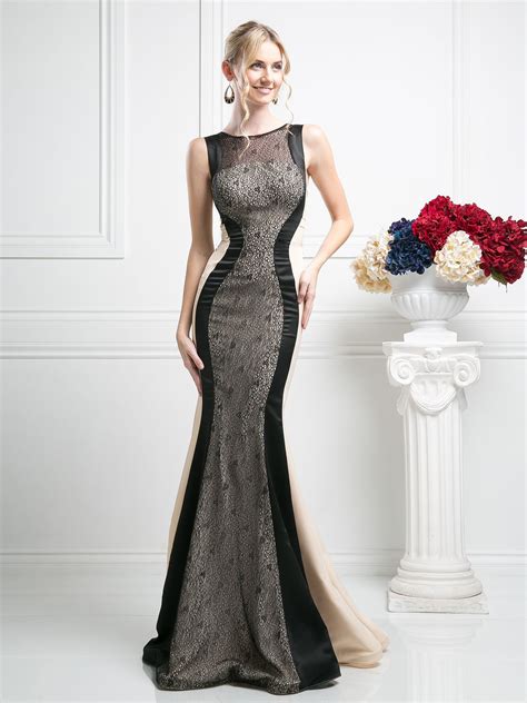 Two Toned Evening Gown With Lace Panel