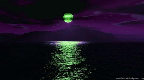 Green Moon W Purple Sky Desktop Background