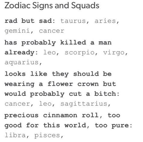 Zodiac Signs And Squads Zodiac Signs Sagittarius Zodiac Signs