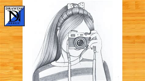 How To Draw A Girl Holding The Camera Pencil Sketch For Beginners Girl With Camera