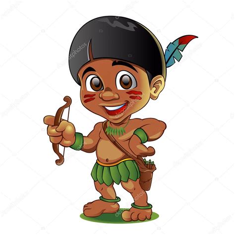 Illustration Of A Tough Kid Indian With Bow In Hands — Stock Vector