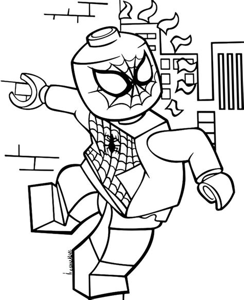Spiderman lego drawing and coloring pages,how to draw and color lego spiderman superhero music: Lego Spiderman coloring page to print - Topcoloringpages.net