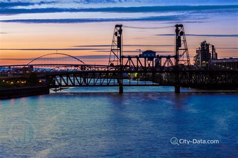 Portland Oregon Panorama Night Scene Of The Steel Bridge