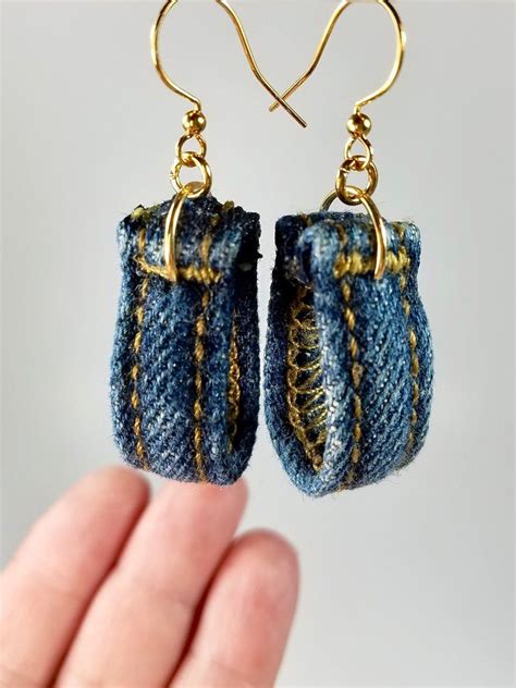 Blue Earrings Repurposed Denim Fabric Jewelry Belt Hoop Etsy Denim