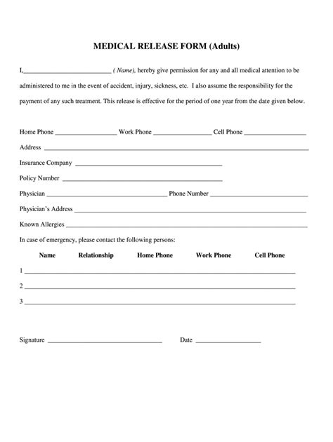 Generic Printable Medical Records Release Authorization Form