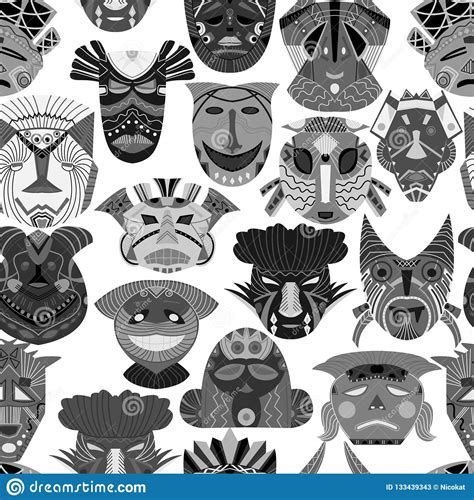 Seamless Pattern With Tribal Masks African Ethnic Background With