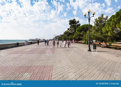 People Walk On Embankment In Alushta In September Editorial Stock Image