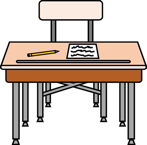 School Desk And Chair With Worksheet And Pencil Clipart Free Download