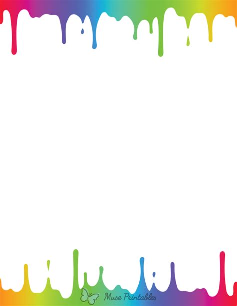 Printable Rainbow Dripping Paint Page Border