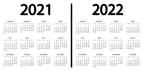 Calendario 2021 2022 La Semana Comienza El Domingo Plantilla De