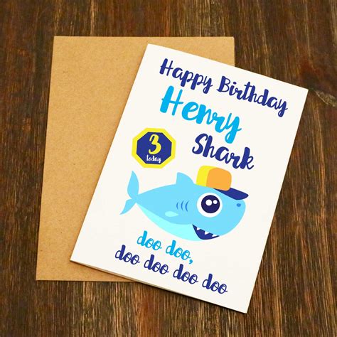 Personalised Baby Shark Doo Doo Doo Birthday Card Blue Elliebeanprints