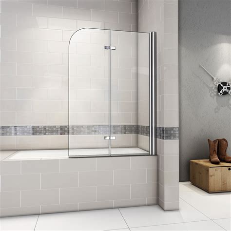 180 Pivot Hinge Chrome 2 Fold Bath Shower Screen 6mm Easyclean Glass