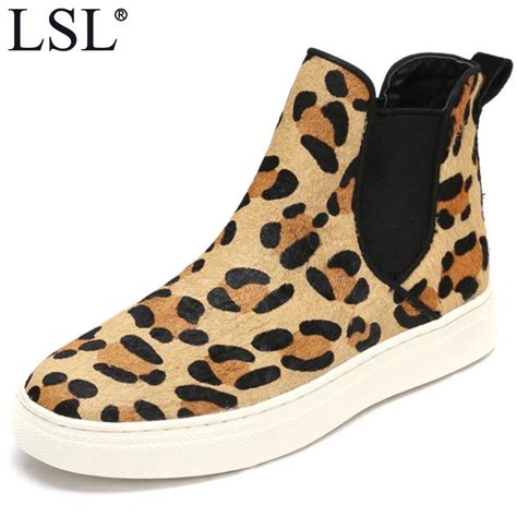 Sexy Womens Leisure Flat Shoes Genuine Leather Leopard Womens Platform