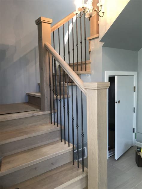 Wide Plank Hardwood White Oak Stairs Newel Posts And Handrails