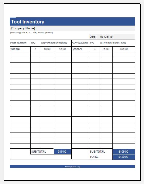 Printable Tool Inventory Template For Excel Excel Templates Gambaran