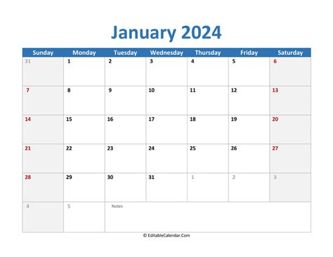 Download 2024 Printable Calendar January Word Version