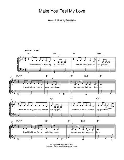 Make You Feel My Love By Adele Beginner Piano Digital Sheet Music