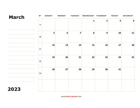 Free Download Printable March 2023 Calendar Large Box Holidays Listed