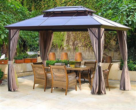 Erommy 10x13ft Outdoor Double Roof Hardtop Gazebo Canopy Curtains