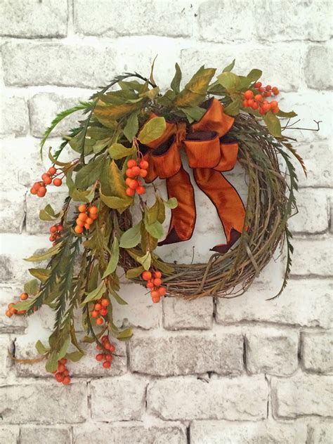 Orange Berry Wreath Fall Wreath Autumn Wreath Front Door Wreath