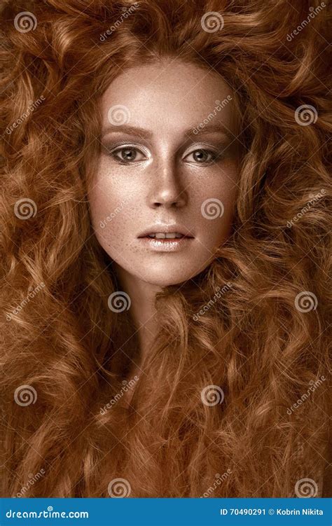 Beautiful Redhead Girl With A Perfectly Creative Curls Hair And Classic