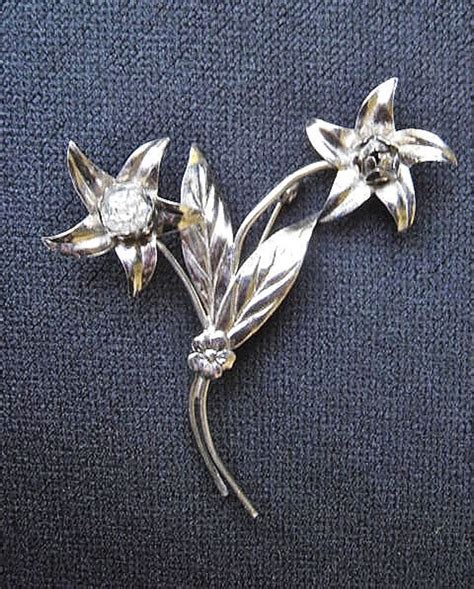 Vintage Sterling Silver Brooch Floral Design One Flower Has Etsy