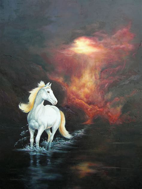 Oil Painting 100 X 120 Cm White Horse Horse Oil Painting Horse