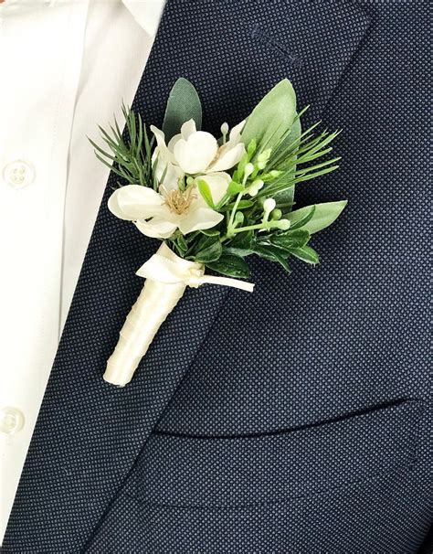 Boutonniere Ivory Silk Floral Boutonniere Groom Groomsman Wedding Modern Wedding Father Of The