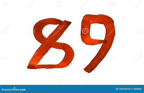 The Number 89 Painted With A Brush In Watercolor Vintage Symbol Stock