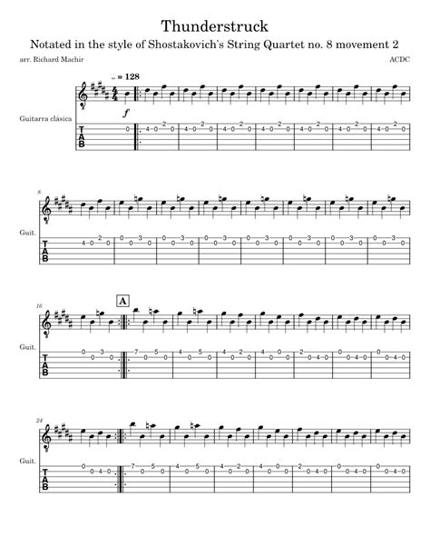 Thunderstruck Acdc Sheet Music For Guitar Solo