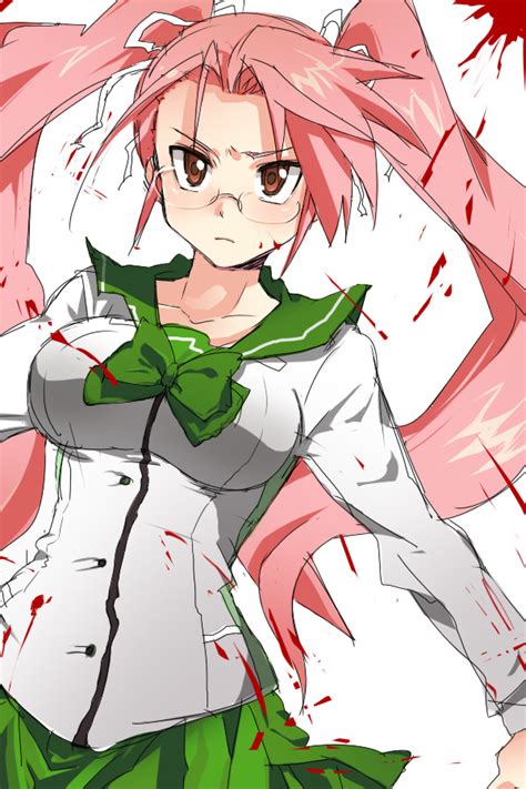 Takagi Saya Highschool Of The Dead Tagme 1girl Breasts Glasses Large Breasts Pink Hair