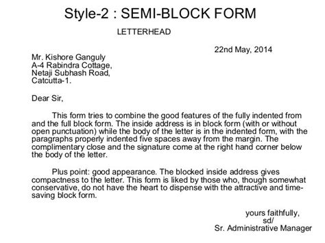 Sample Semi Block Letter Example Of Business Letter In Modified Semi