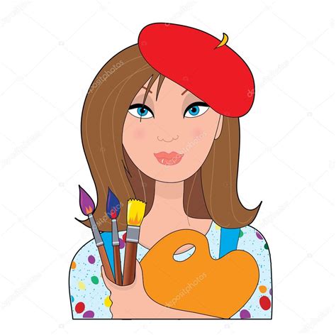 Female Artist Holding A Palette And Brushes — Stock Vector © Mkoudis