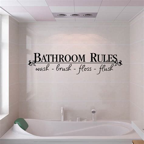 Perfect for a contemporary aesthetic, this piece is framed with polystyrene with a protective glass cover. wall decor DIY Bathroom Rules Art Wall Sticker Vinyl ...