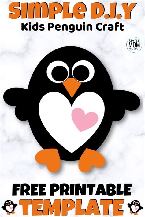 Free Printable Simple Heart Penguin Art Project Penguin Craft