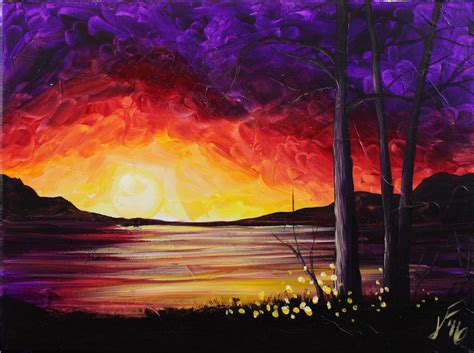 Summer Sunset At The Lake Step By Step Acrylic Painting On Canvas For