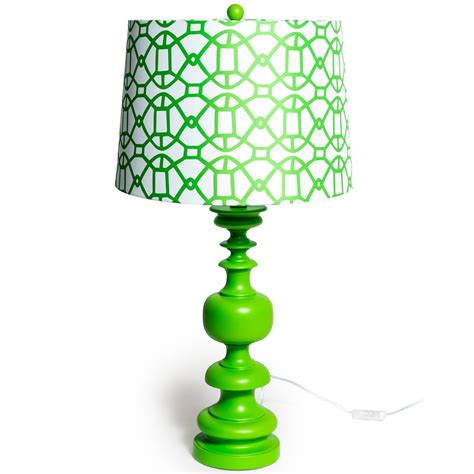 Matt Green Column Table Lamp With Patterned Shade Green Table Lamp