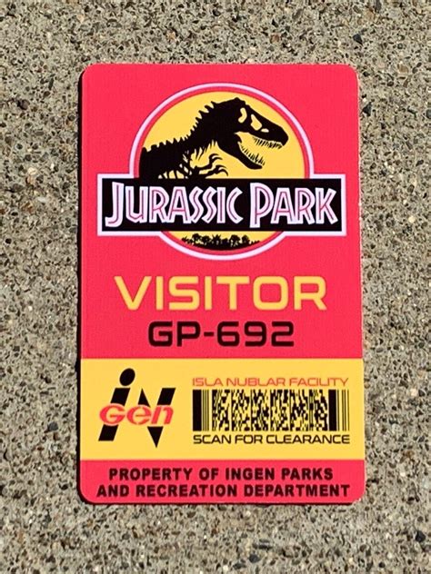 Jurassic Park Set Prop Id Badge Lab Tech Visitor Park Etsy