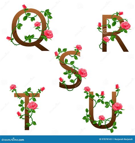 Flowers Alphabet With Red Roses Stock Vector Illustration Of Plant