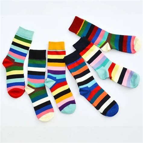 6 Pairslot Brand Quality Mens Happy Socks Colorful Striped Socks Men Combed Cotton Calcetines