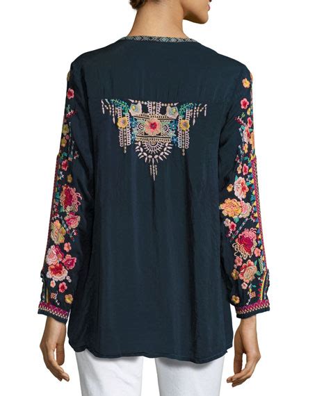 Johnny Was Peacock Embroidered Georgette Top Neiman Marcus