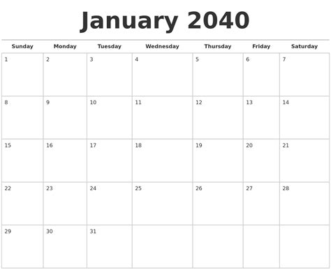 January 2040 Calendars Free