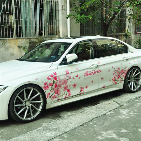 A Pair Pink Sakura Flower For Love Car Sticker Auto Cherry Blossom