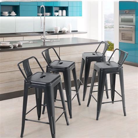 Mf Studio 4pcs 24 Inch Metal Bar Stools With Removable Backres Dining