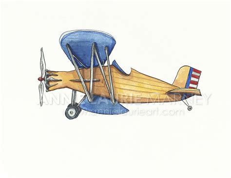 Vintage Airplane 8x10 Watercolor Print Blue And Etsy