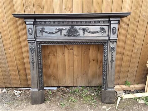 Original Vintage Polished Cast Iron Victorian Fireplace Mantle Surround