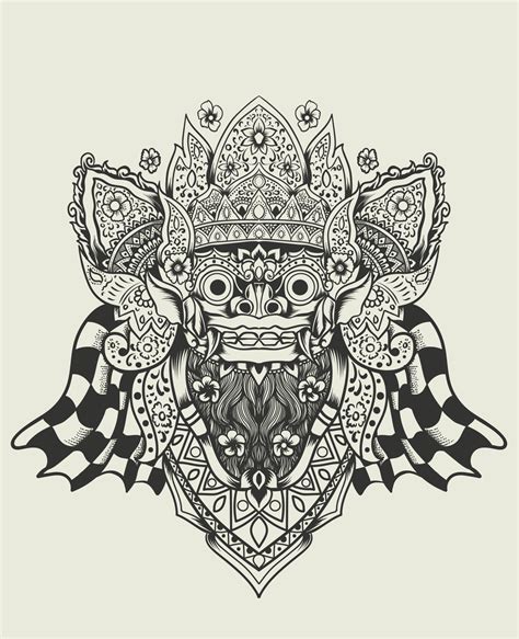 Illustration Vector Barong Head Monochrome Style 4679965 Vector Art At