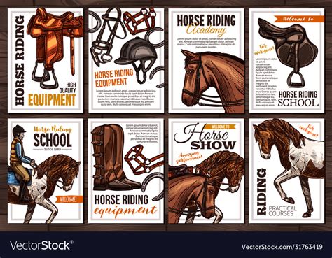 Posters For Horse Riding Academy And School Vector Image