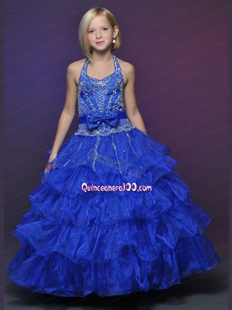 Affordable Halter Ball Gown Floor Length Little Girl Pageant Dresses In