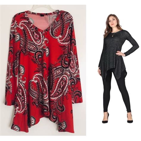 Lildy Tops Lildy Red Paisley Handkerchief Hem Tunic With Subtle